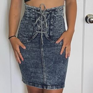 Bardot Denim Corset Mini Skirt